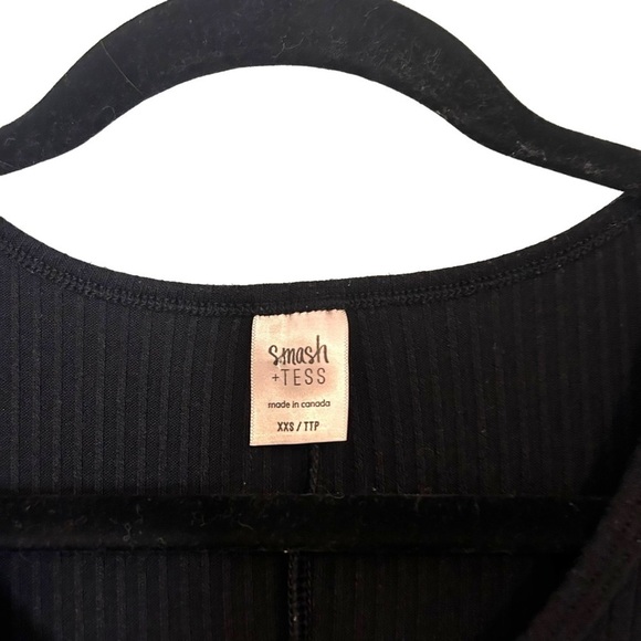 Smash + Tess AnyDay Romper- Black Ribbed Short Sleeve Henley Romper - Picture 13 of 15